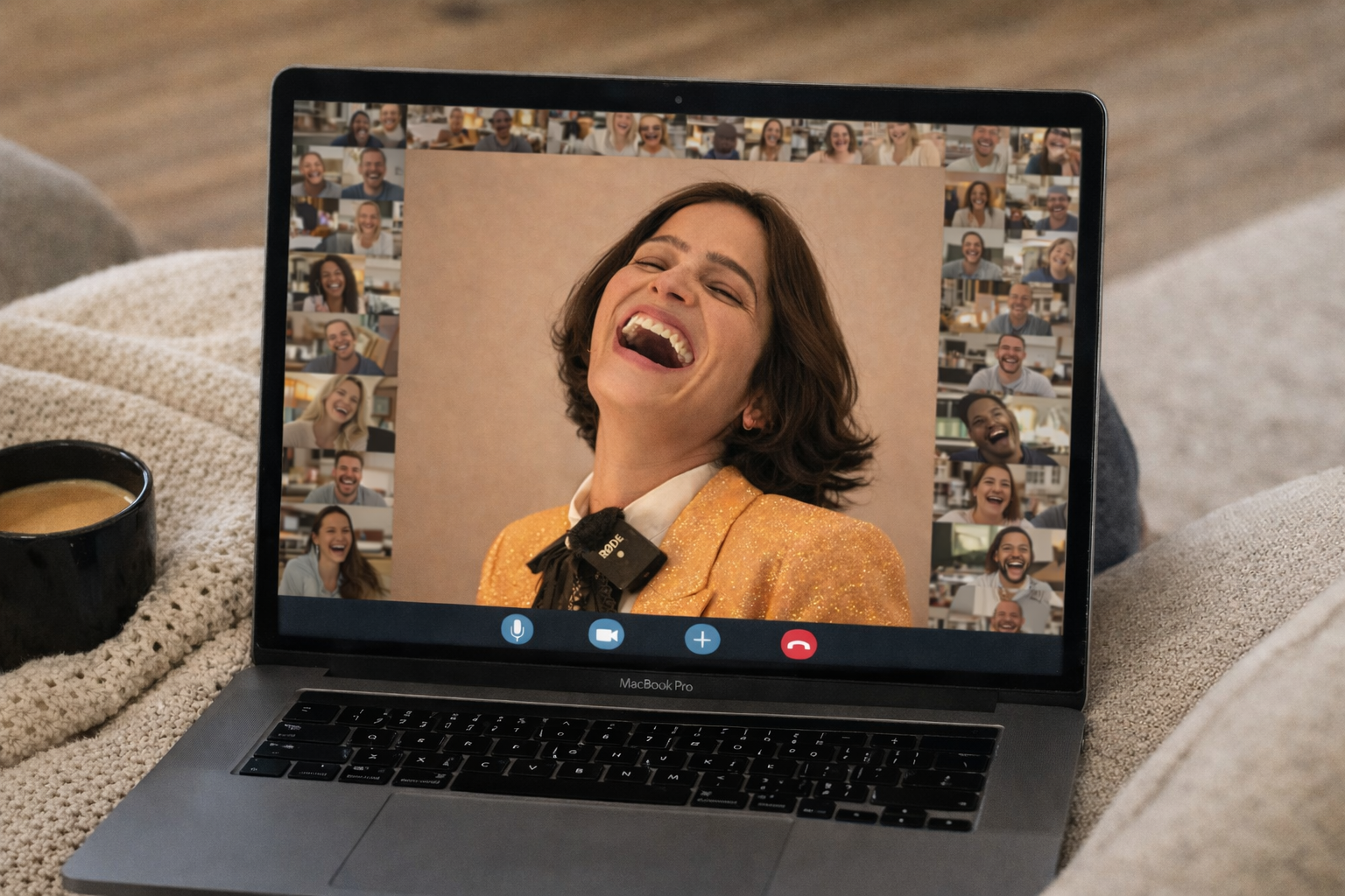 Woman laughing on laptop video call