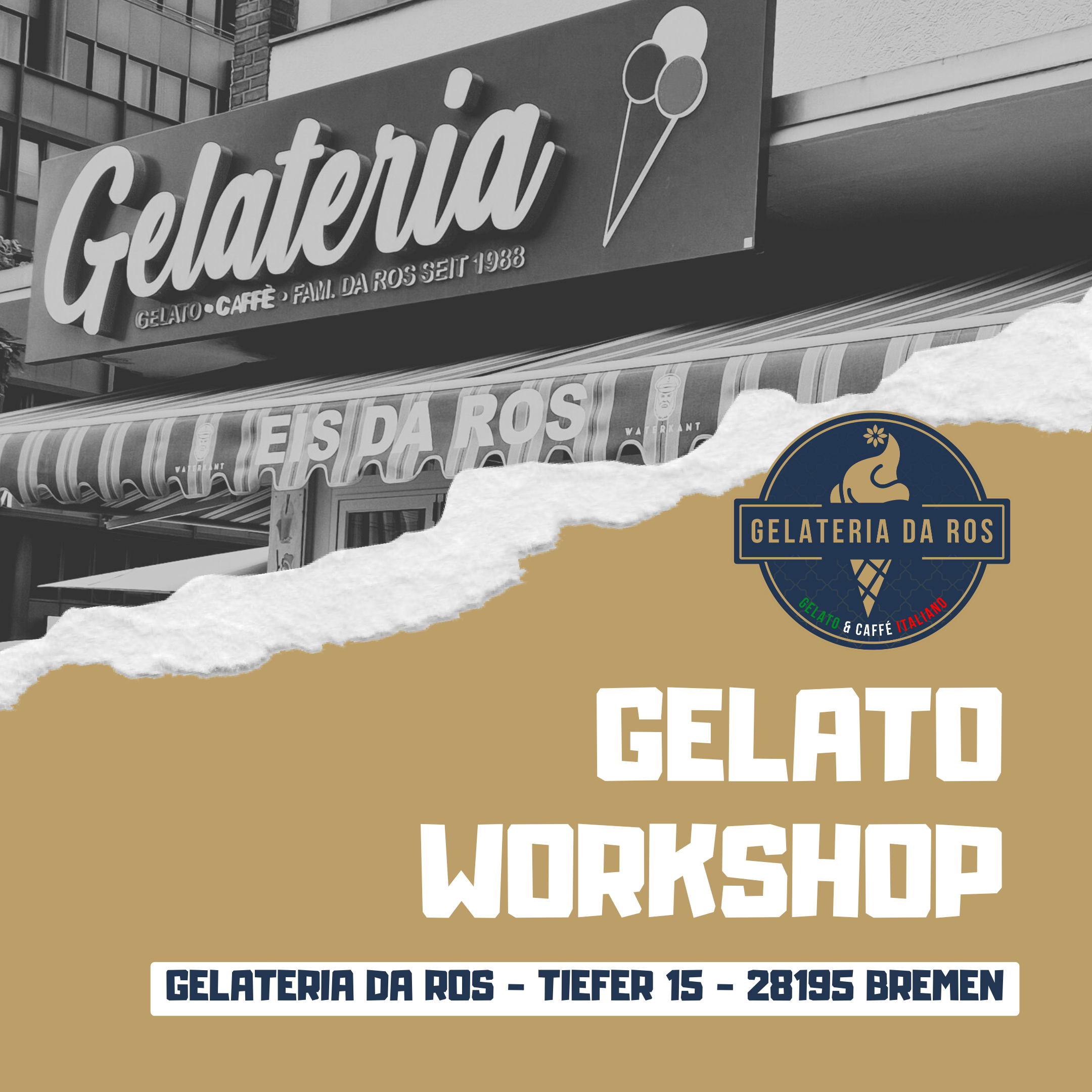 Gelateria Da Ros Werbung für Gelato-Workshop.