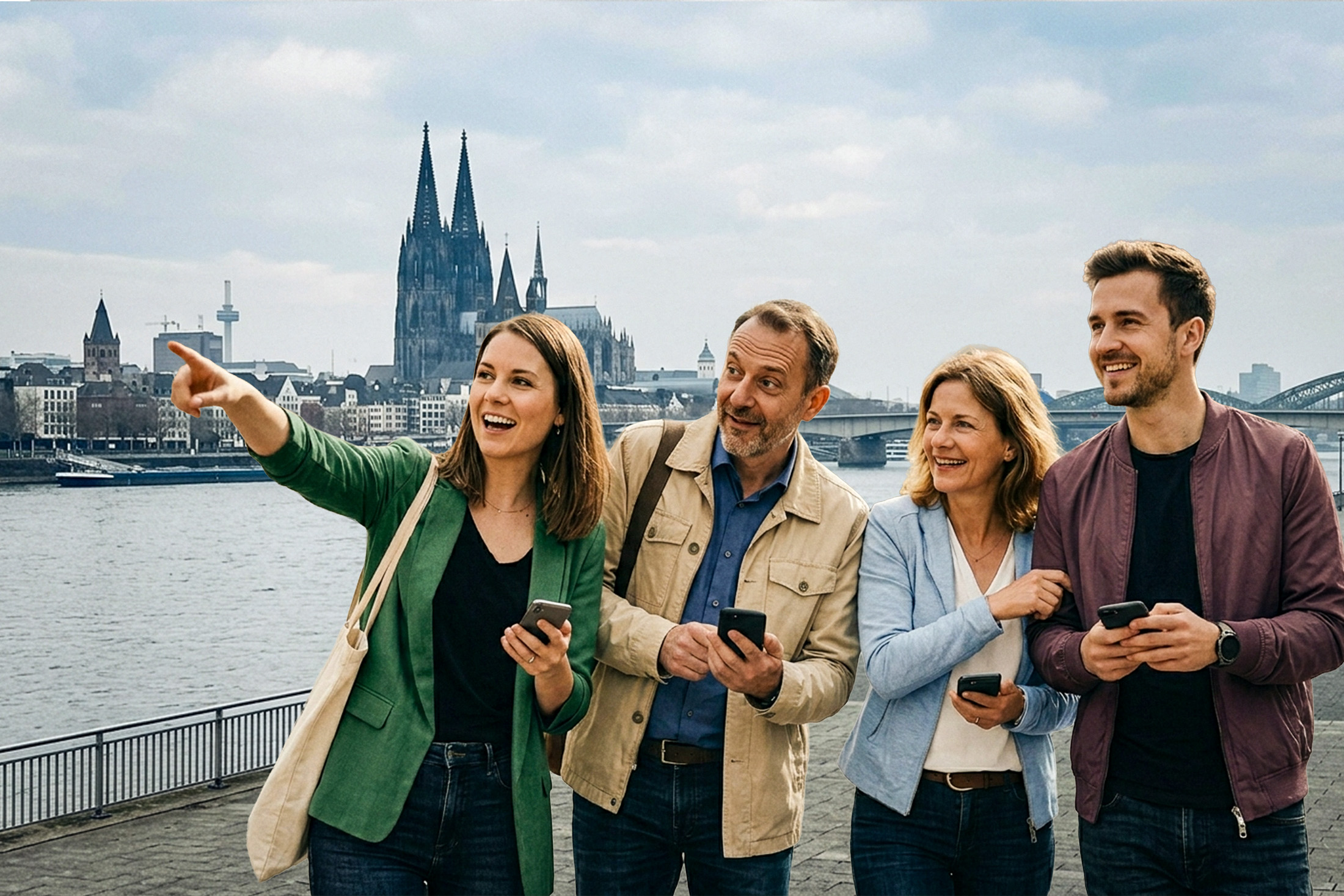 Group of people sightseeing by Cologne Cathedral.
