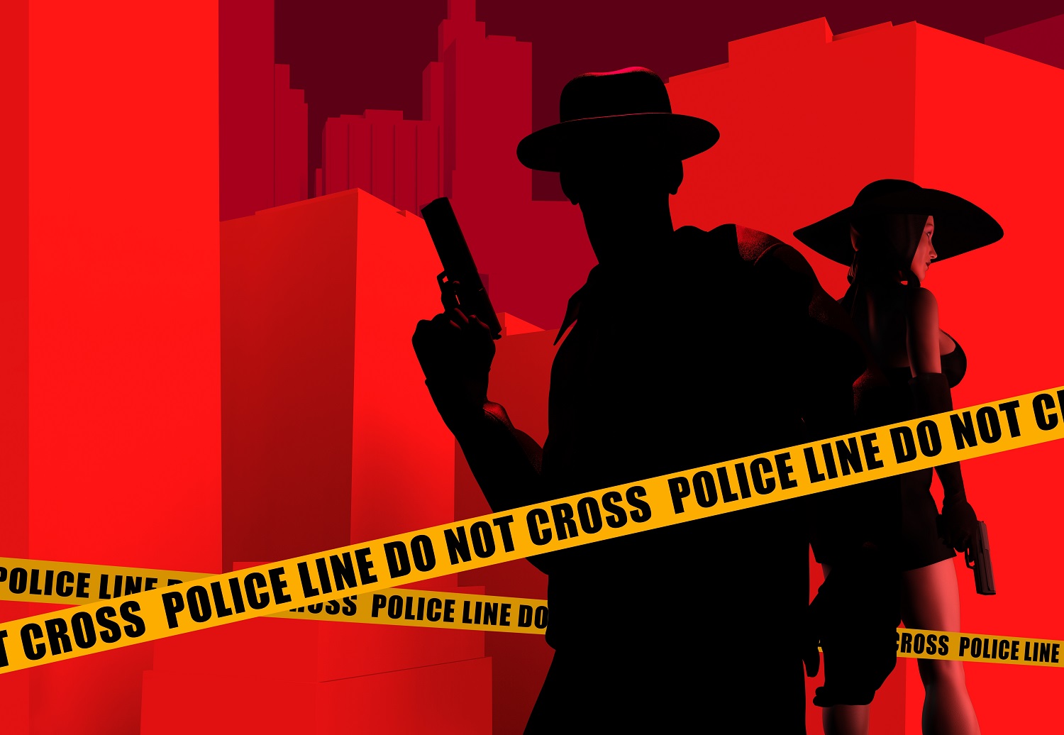 Silhouettes of people with guns behind a barrier.