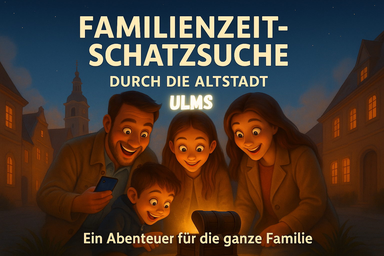 Familie betrachtet begeistert Schatz in Altstadt.
