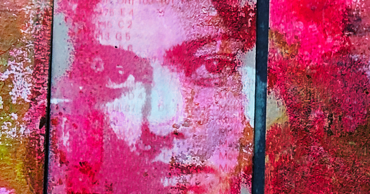 Face art overlay with red textures.